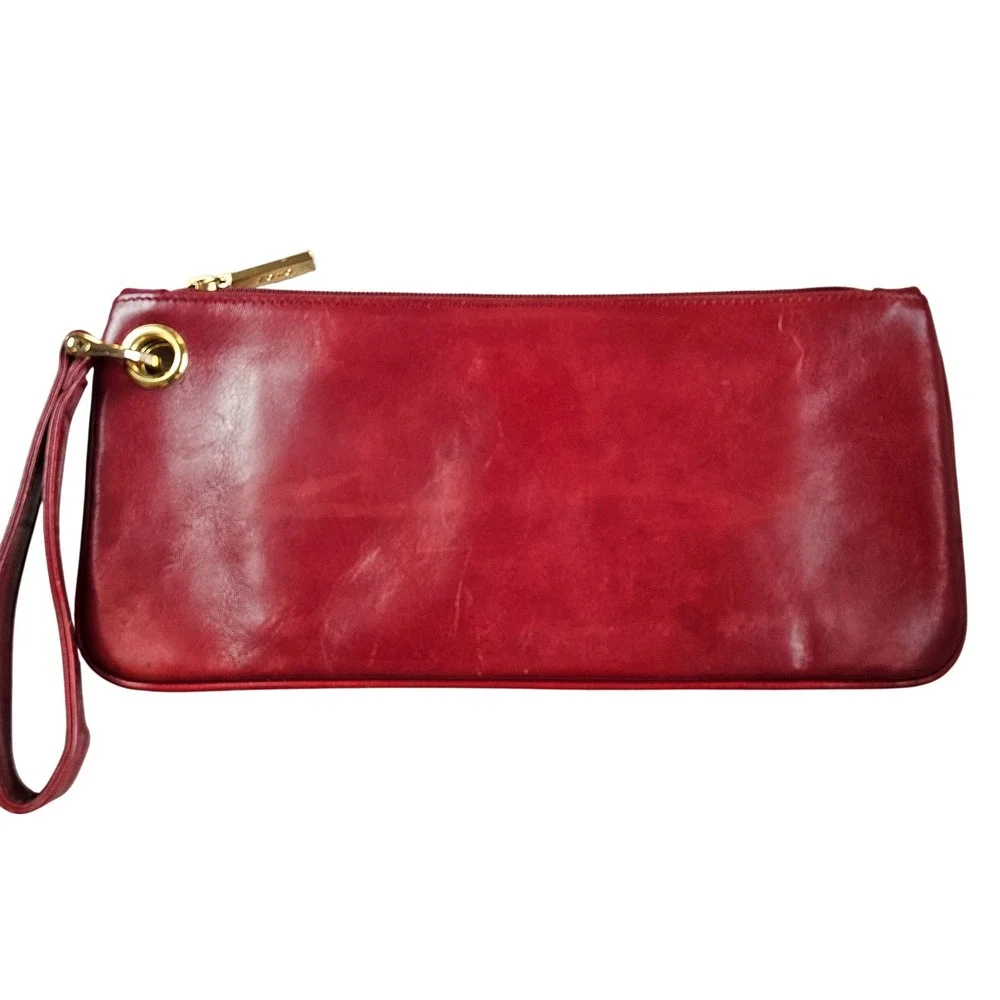 Hobo international red leather‎ wristlet gold vintage